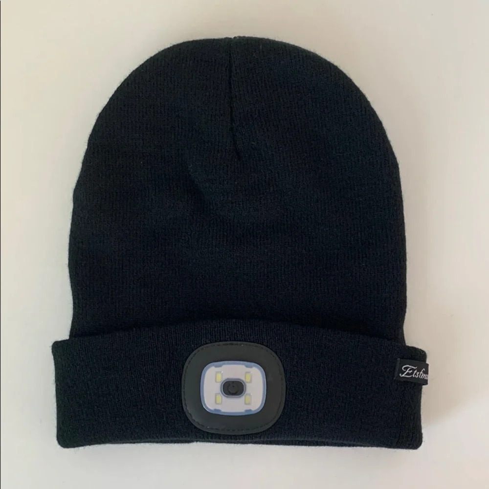 Unisex LED Light Headlamp Winter Knitted Beanie USB Rechargeable Cap Black - Picture 2 of 6